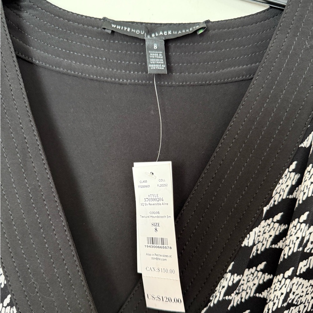 NEW White House Black Market Reversible A-Line Wrap Dress Size 8 Black White - Picture 4 of 14
